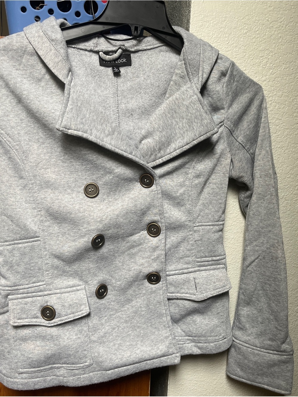 New Look Heather Gray Double-Breasted Hooded Jacket